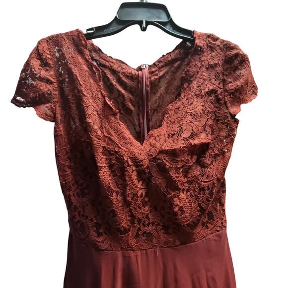 Js Collections Burgundy Wine size 8 formal maxi dress Lace cap sleeve - Picture 4 of 7